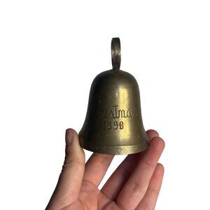 VTG 1990 Silver-Plated Brass Hand Bell Engraved Christmas Mantel Décor 3" Retro
